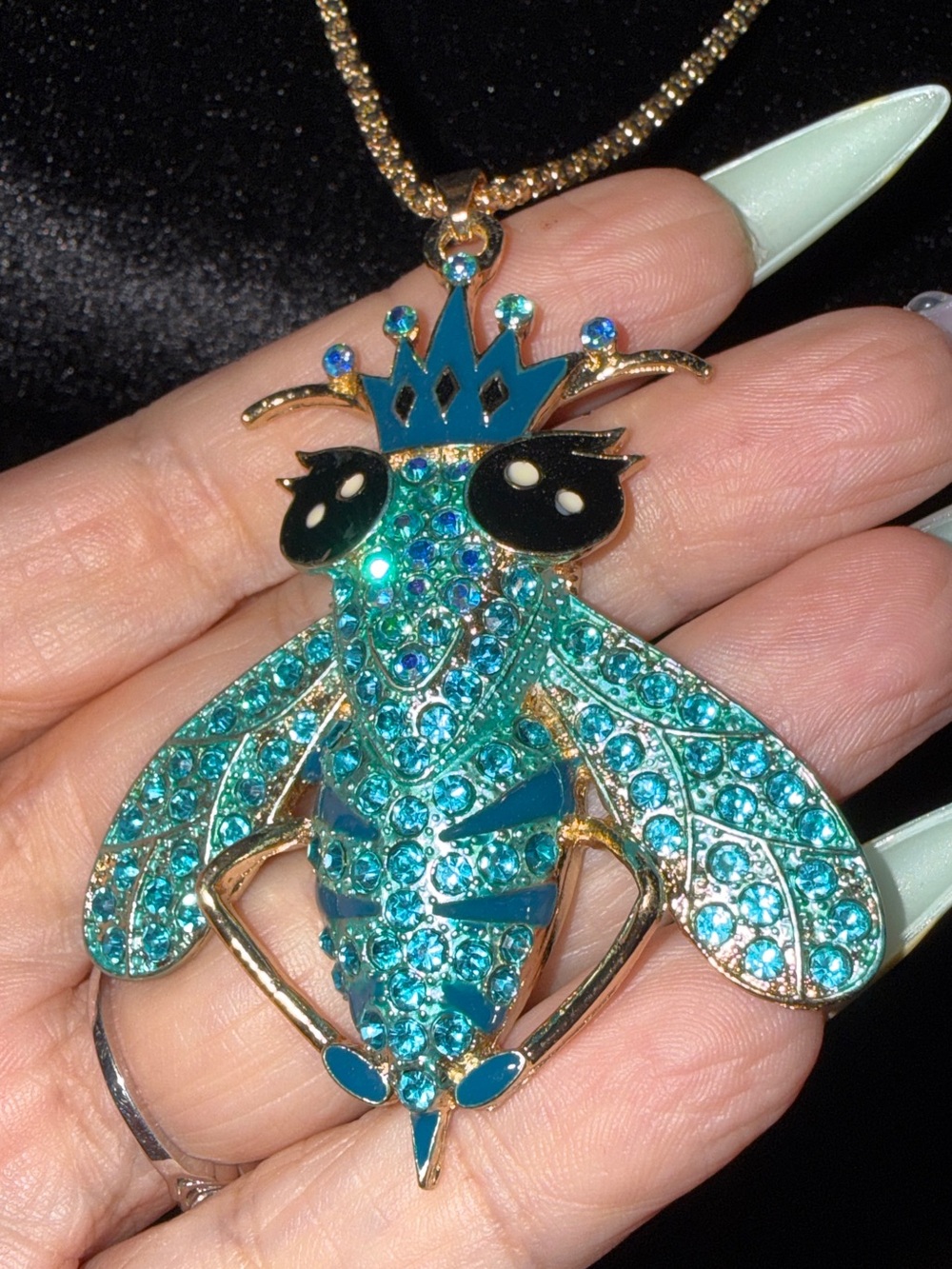 Betsey Johnson Blue and Gold Bee Pendant Necklace - Picture 5 of 6